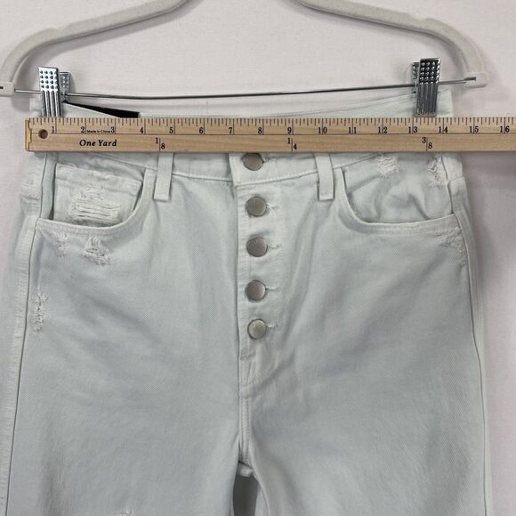 J Brand Jeans Womens 26 Green Straight Leg Frayed Hem High Rise Button Fly NWT - Picture 14 of 16